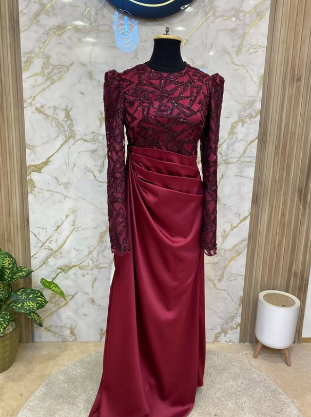Burgandy Handmade Satin dress
