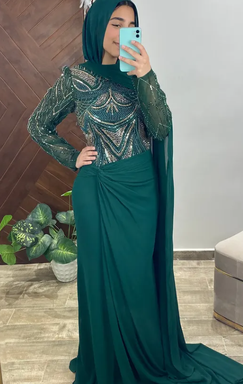 Emrald-Green Handmade / Chiffon Dress