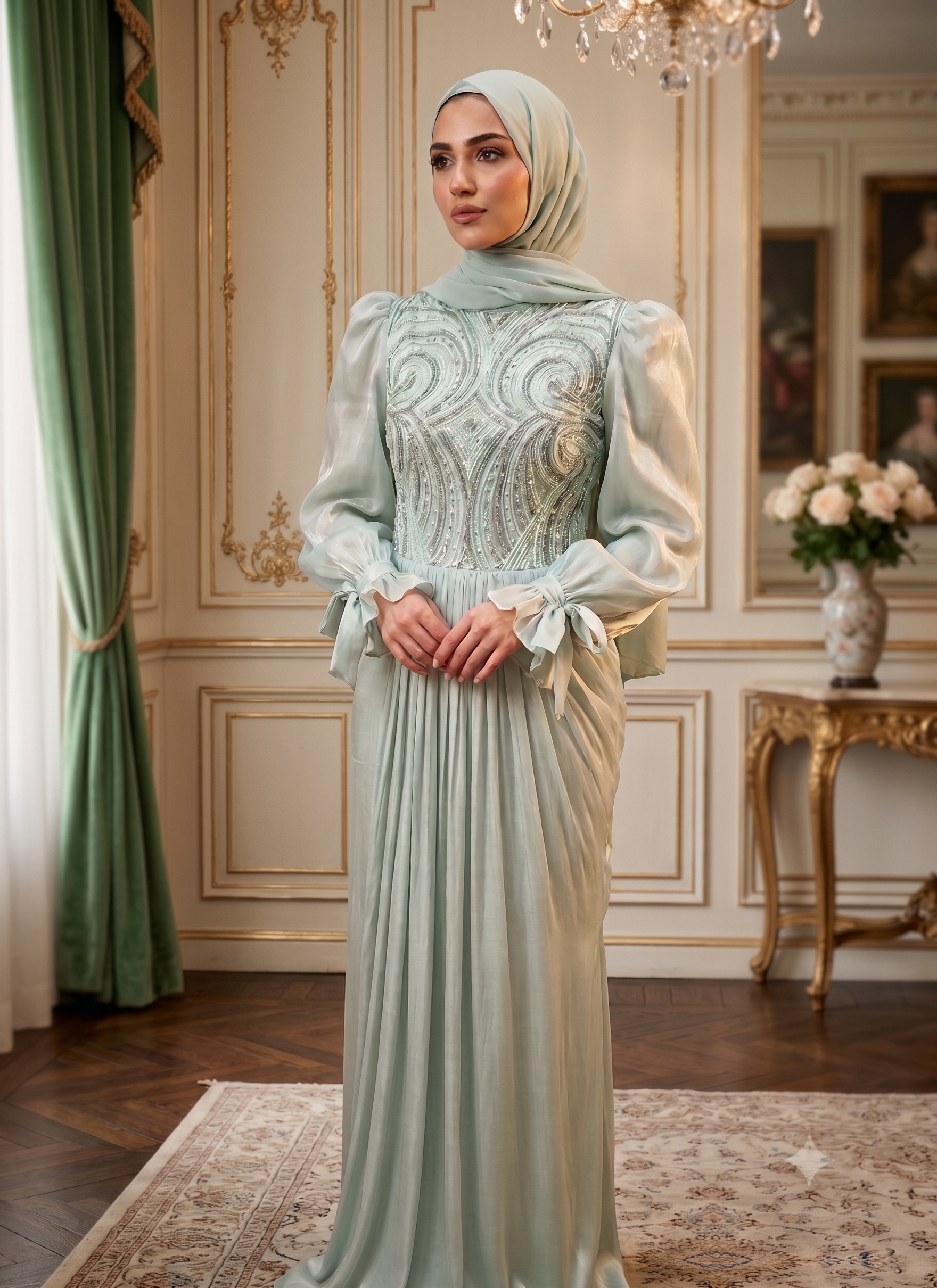 Mint-Green Crinckle / Handmade dress