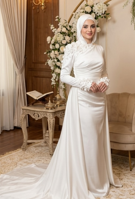White Wedding Dress Second look Satin